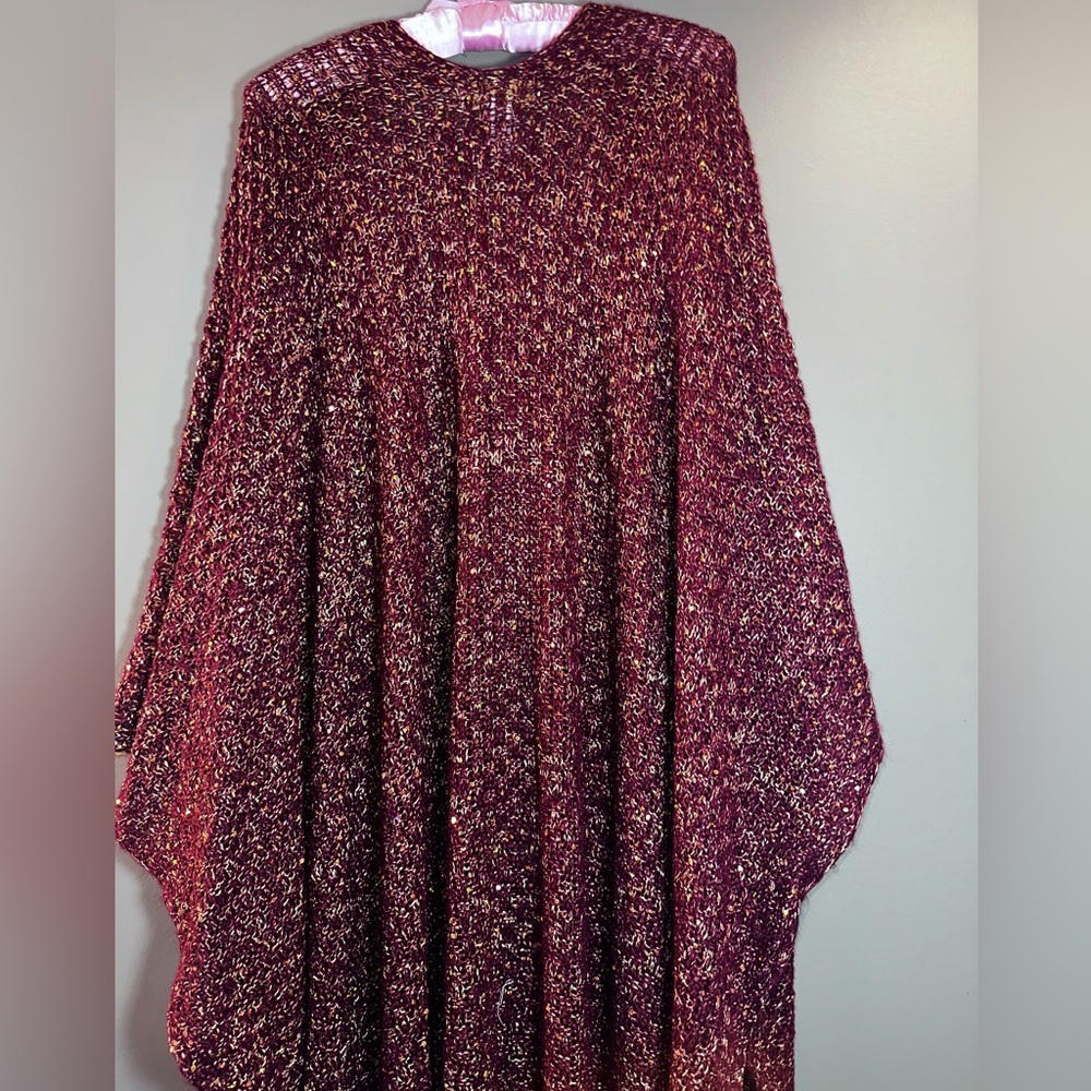 Adrienne Vittadini Sparkly Burgundy Knit Sweater Cardigan - Picture 5 of 9